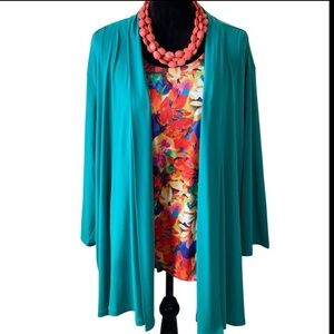 SUSAN GRAVER TEAL CARDIGAN SZ 3X